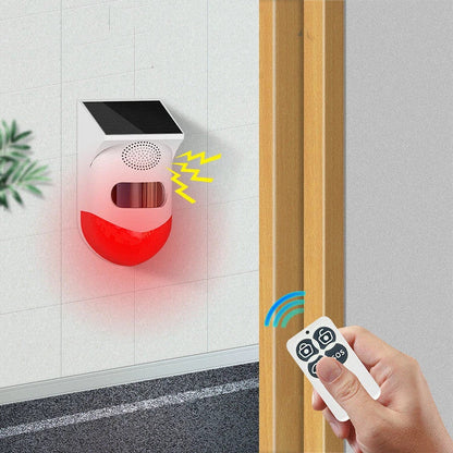 Solar-powered infrared motion-activated alarm with remote control for home and business security