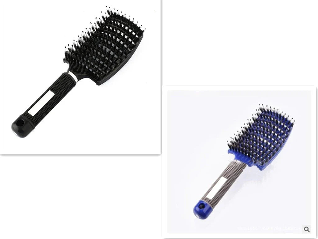 A premium hair brush with a sleek design, featuring soft bristles and a rounded massage function for healthy, detangled hair