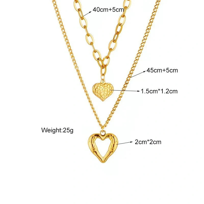 Titanium Steel Angel Wings Love Necklace with heart-shaped pendants and irregular folds design