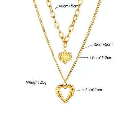 Titanium Steel Angel Wings Love Necklace with heart-shaped pendants and irregular folds design