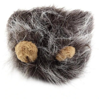 Adorable pet lion mane hat for dogs and cats, featuring a realistic design with a flowing mane and playful ears.