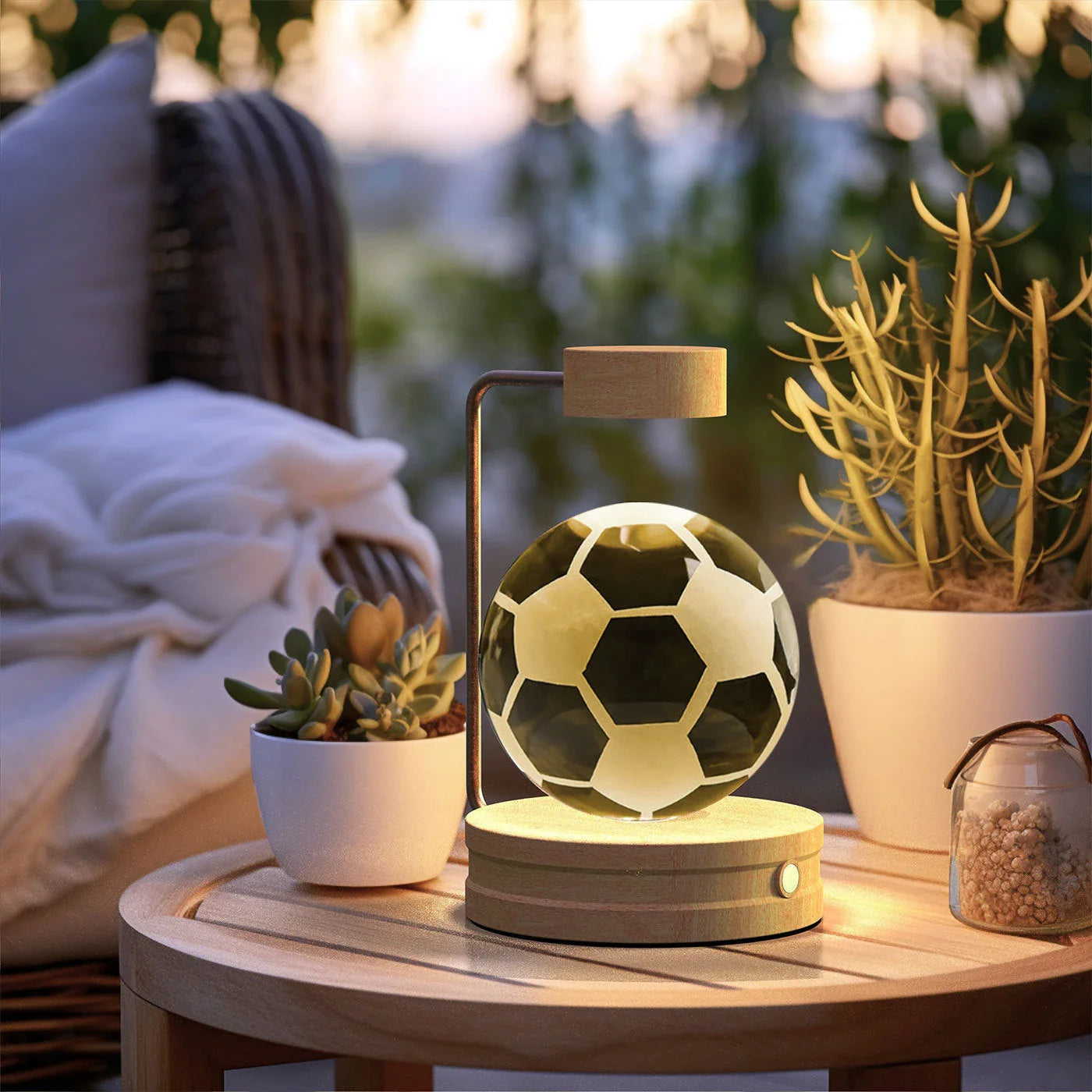 Enchanting crystal ball night light with cosmic designs, creating a warm and soothing ambiance in any room.