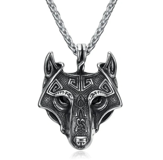 Legendary Norse Grey Wolf Head Silver Pendant Necklace, a captivating accessory crafted from premium titanium steel