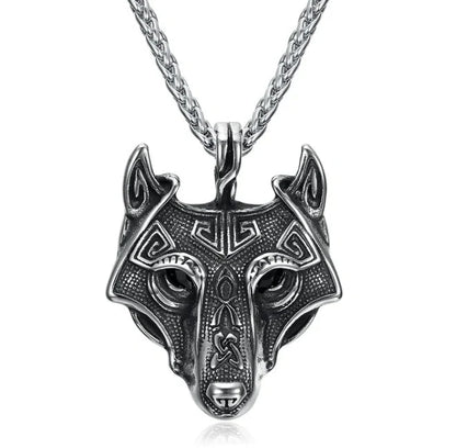 Legendary Norse Grey Wolf Head Silver Pendant Necklace, a captivating accessory crafted from premium titanium steel
