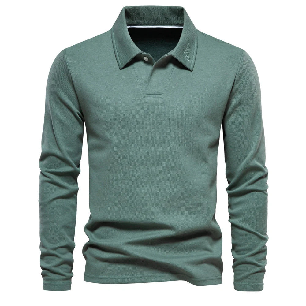 A versatile cotton polo shirt in a range of sophisticated colours, featuring a unique lapel design for a refined casual look.