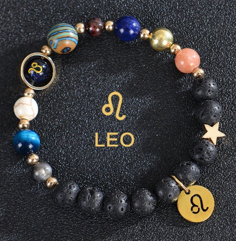 Frosted Stone Beaded Zodiac Bracelet featuring detailed zodiac signs on natural stone beads
