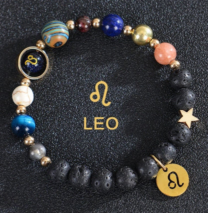 Frosted Stone Beaded Zodiac Bracelet featuring detailed zodiac signs on natural stone beads