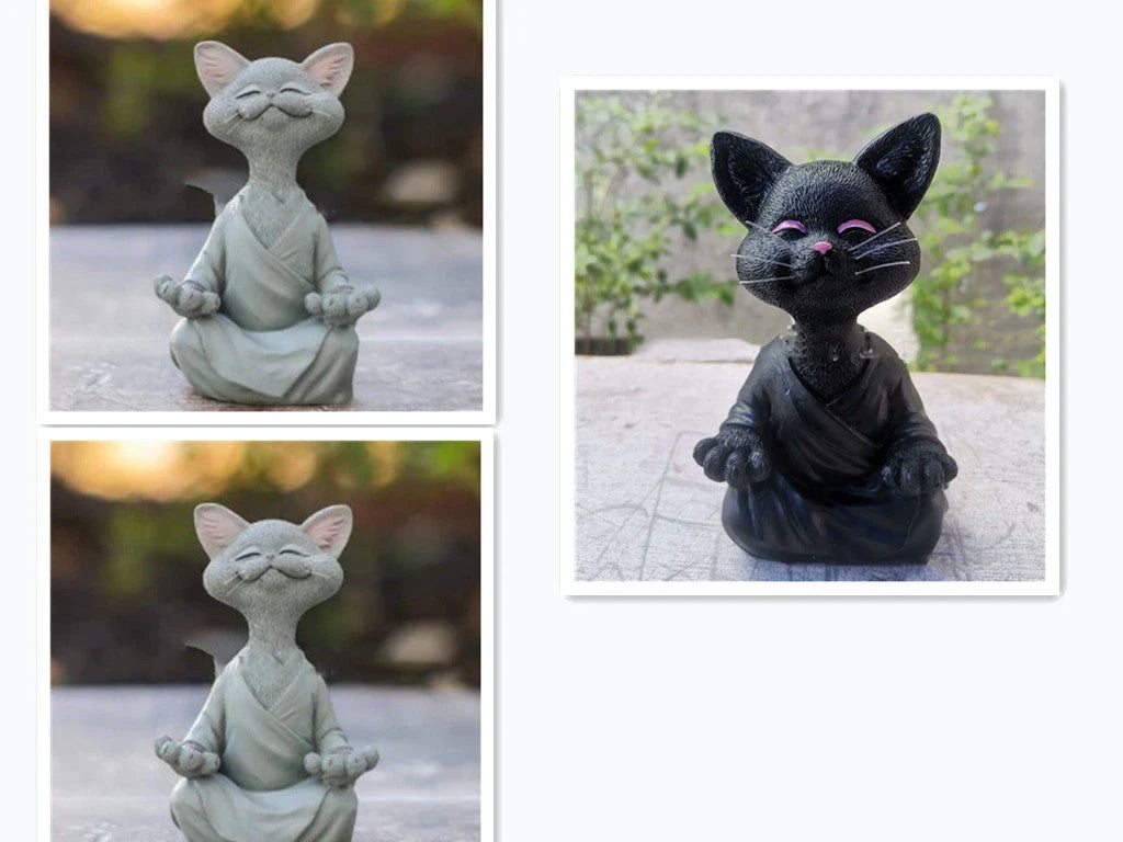 Captivating Black Buddha Cat Figurine crafted from premium resin, perfect for meditation spaces, yoga studios, and home decor
