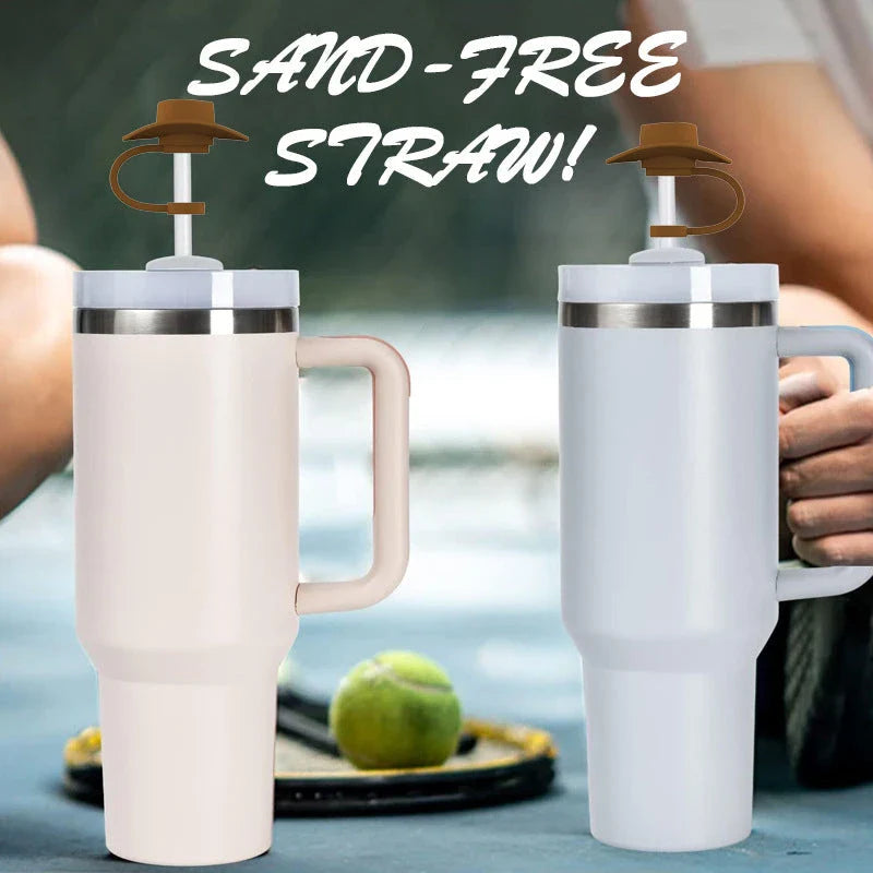 Premium straw covers in charming cowboy hat design, made of food-grade silicone for durable and reusable protection of your drinks