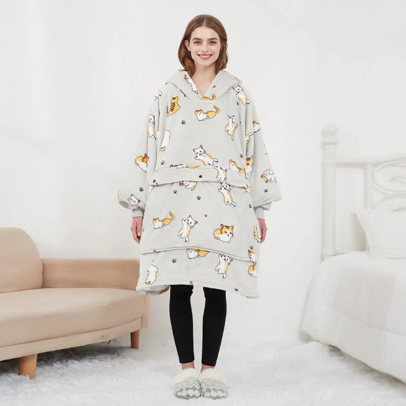USB heated oversized hoodie blanket with large back heating area in various colors