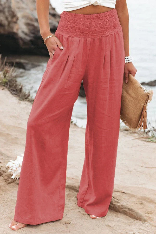 Women's stylish cotton linen wide leg trousers in various colours
