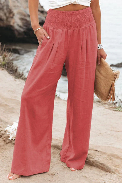 Women's stylish cotton linen wide leg trousers in various colours