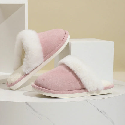 Cosy winter plush slippers for couples with non-slip sole in various colours