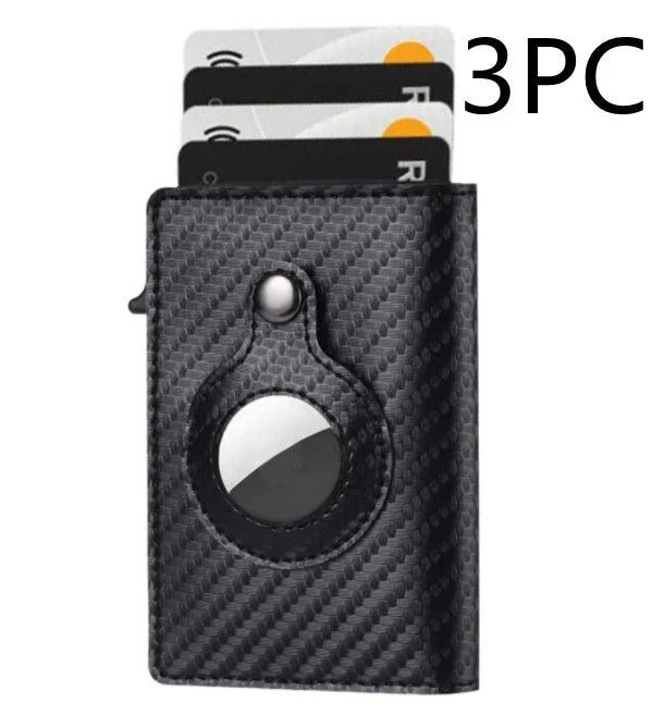 Premium leather wallet with built-in AirTag holder for secure everyday carry and item tracking