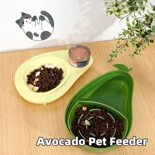 Automatic avocado-shaped pet feeder and water dispenser with dual bowls for cats and dogs
