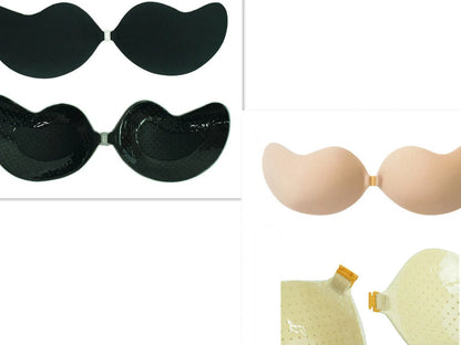 Lala Goddess Mango Cup deep V invisible bra in black and flesh colors