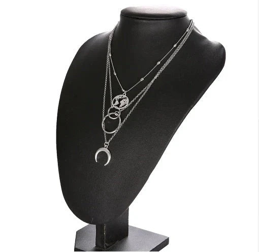 Stunning multi-layer boho moon pendant necklace with intricate design and electroplated finish
