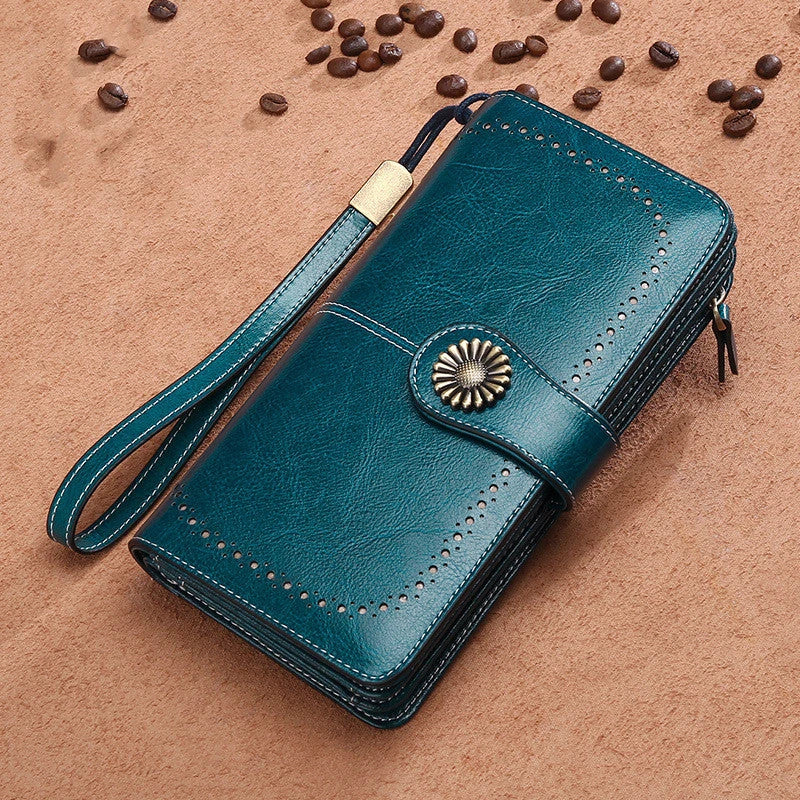 Premium leather wallet for women with zipper closure, card slots, and stylish design