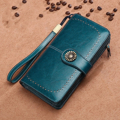 Premium leather wallet for women with zipper closure, card slots, and stylish design