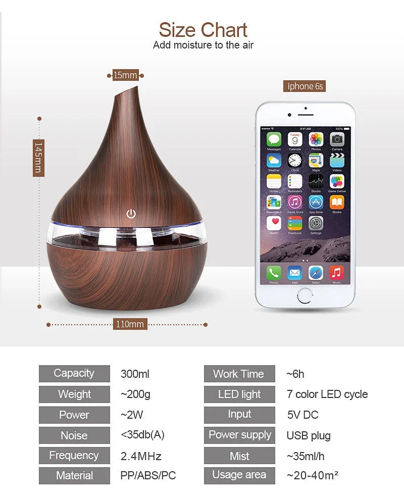 Premium essential oil diffuser with ultrasonic technology, creating a soothing, whisper-quiet mist to elevate your home's ambience