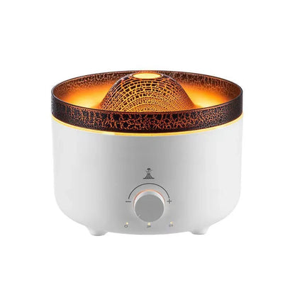 Small simulated flame volcano humidifier with aroma diffuser and remote control