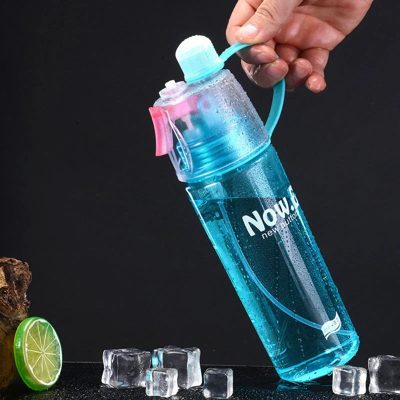 Refreshing mist spray cup with adjustable water spray, transparent scale, and compact design for outdoor activities