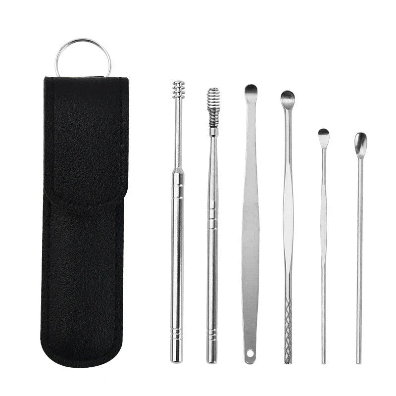 Premium stainless steel ear cleaner set with dual-headed spiral design and carrying case