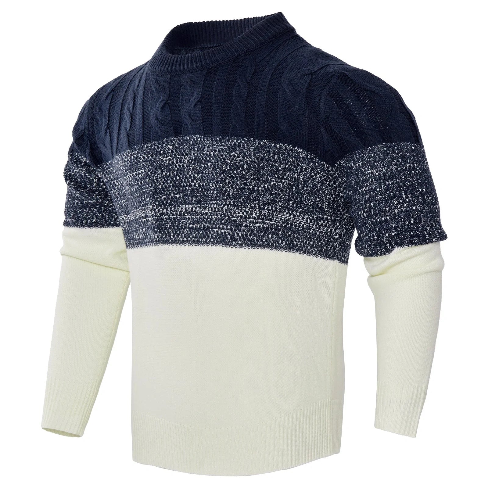 Men's Casual Cable Knit Colour Block Sweater in various colors and sizes
