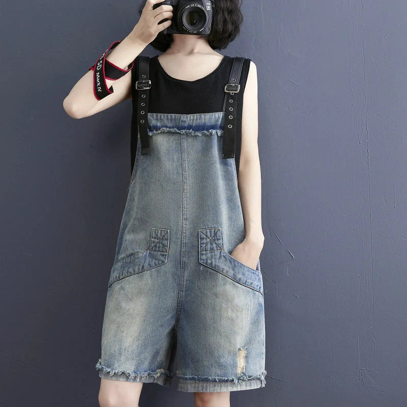 Stylish denim suspenders for women, perfect for plus-size fashion enthusiasts