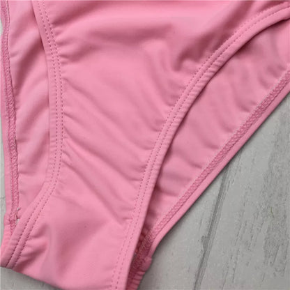 Pink bandage cut-out halter bikini swimsuit for women with stylish design