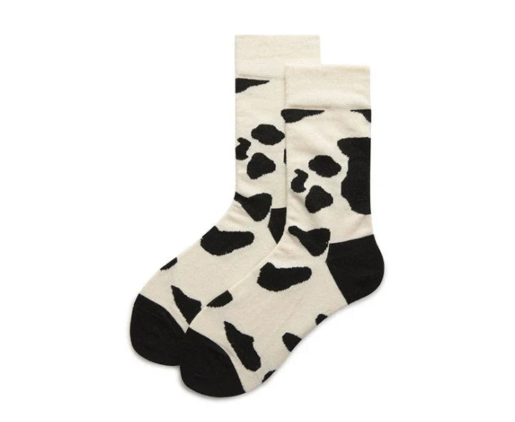 Stylish Dalmatian-inspired cotton crew socks with a premium blend of polyester, spandex, and cotton for all-day comfort and flexibility.