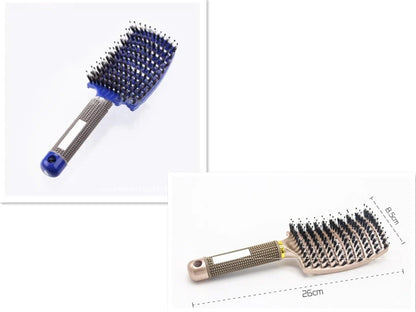 A premium hair brush with a sleek design, featuring soft bristles and a rounded massage function for healthy, detangled hair