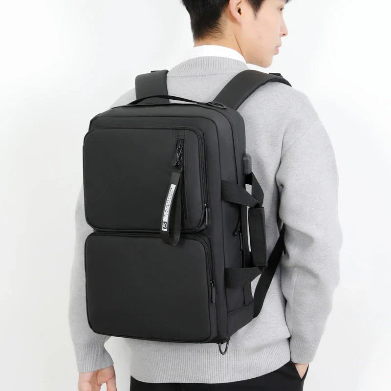 Versatile backpack with large capacity and laptop compartment, made of durable oxford cloth in grey and black colors