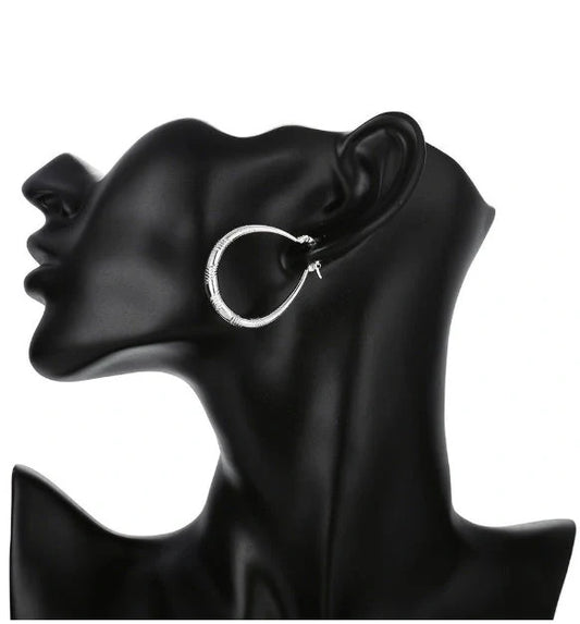 Stylish silver hoop earrings with a unique blend of European and American design, crafted from premium copper and 925 sterling silver plating