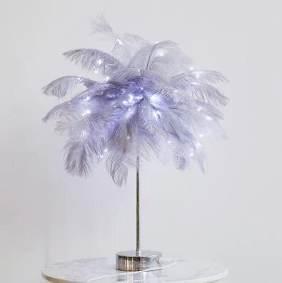 Elegant feather lamp with a vintage-inspired Scandinavian design, featuring adjustable lighting and versatile power options.