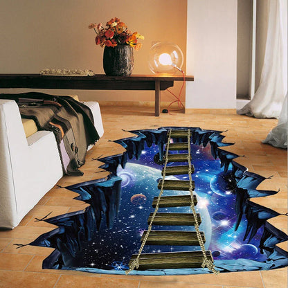 Vibrant 3D wall sticker featuring a creative cosmic design with planets, suspension bridge, and space elements