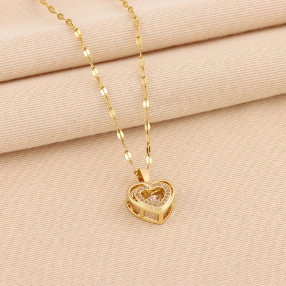 Elegant double-layered love necklace with rhinestones, titanium steel pendant, fashion jewellery for women