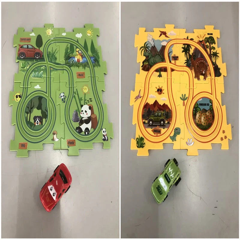 DIY Assembly Electric Railroad Speeder Toy with multiple track configurations