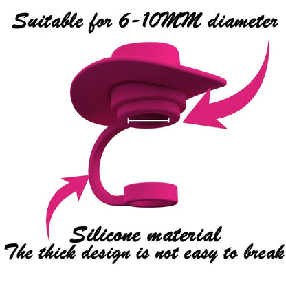 Premium straw covers in charming cowboy hat design, made of food-grade silicone for durable and reusable protection of your drinks