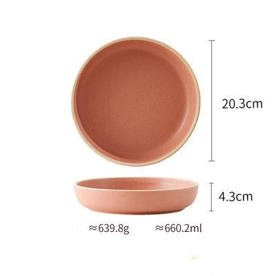 Pure Colour Matte Ceramic Plate Set with sesame point glaze in pink, grey, white, and blue