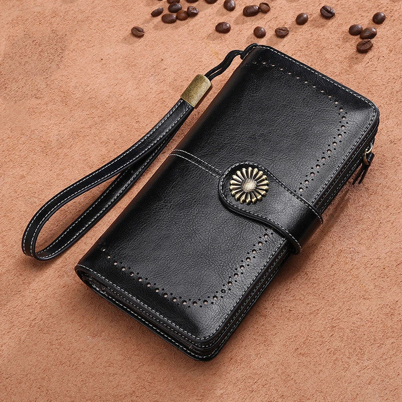 Premium leather wallet for women with zipper closure, card slots, and stylish design