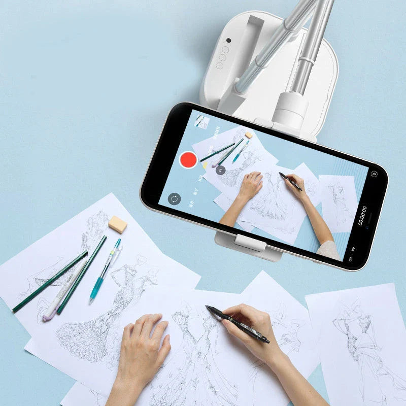 Adjustable live streaming mobile phone holder with wireless dimmable LED fill light for content creation and live broadcasts