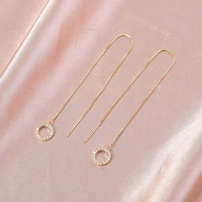 Gold Circle Long Tassel Ear Wire with sparkling zircon accents, perfect for any occasion