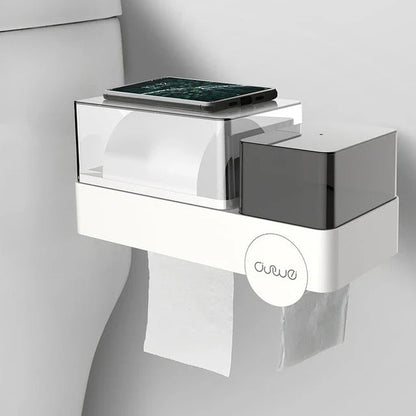 Versatile Waterproof Tissue Box with Integrated Toilet Paper Roll Dispenser for Convenient Bathroom Storage and Organization