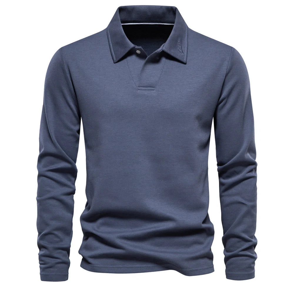 A versatile cotton polo shirt in a range of sophisticated colours, featuring a unique lapel design for a refined casual look.