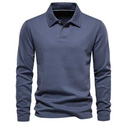 A versatile cotton polo shirt in a range of sophisticated colours, featuring a unique lapel design for a refined casual look.
