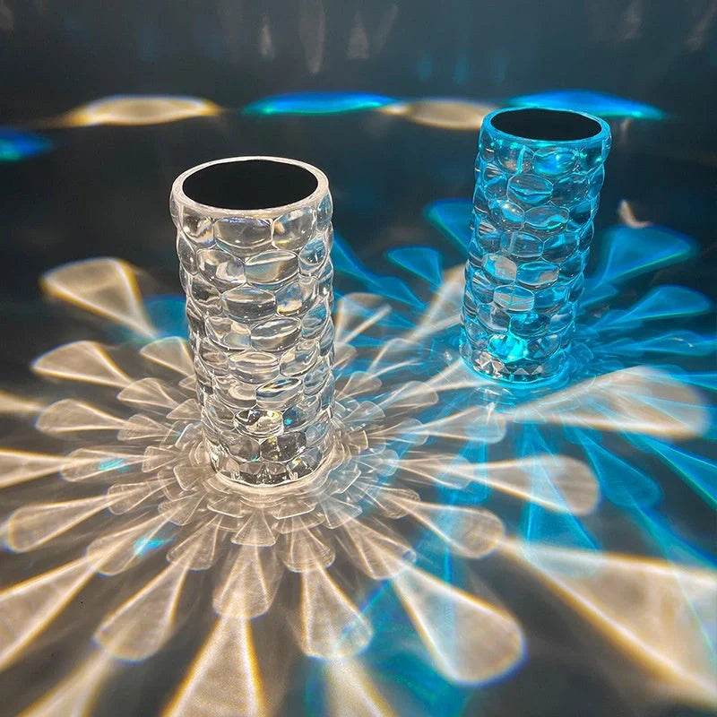 Crystal table lamp with teardrop shape and 16-colour LED options for modern romantic lighting