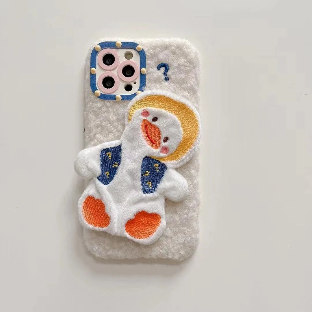 Cartoon cute question mark duck plush phone case for iPhone