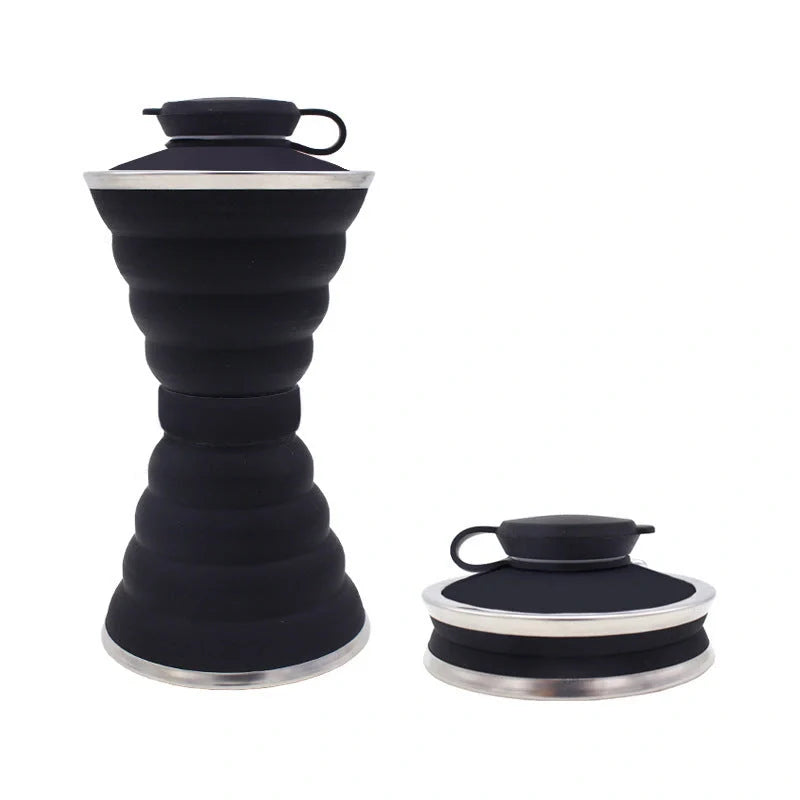 500ml foldable silicone water bottle in various colors with leak-proof lid