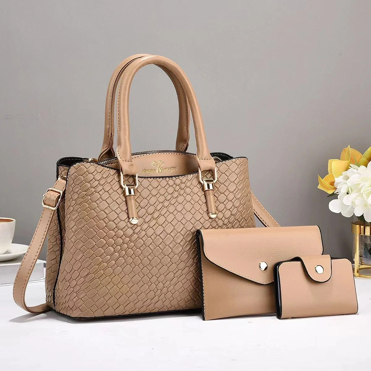 Woven Texture Three-piece Set Large Capacity One Shoulder Combination Bags in various colours